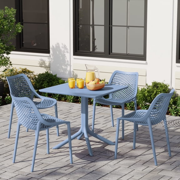 WestinTrends Playa 5-Piece Resin Square Patio Dining Table Set with Stackable Patio Dining Chairs, French Blue