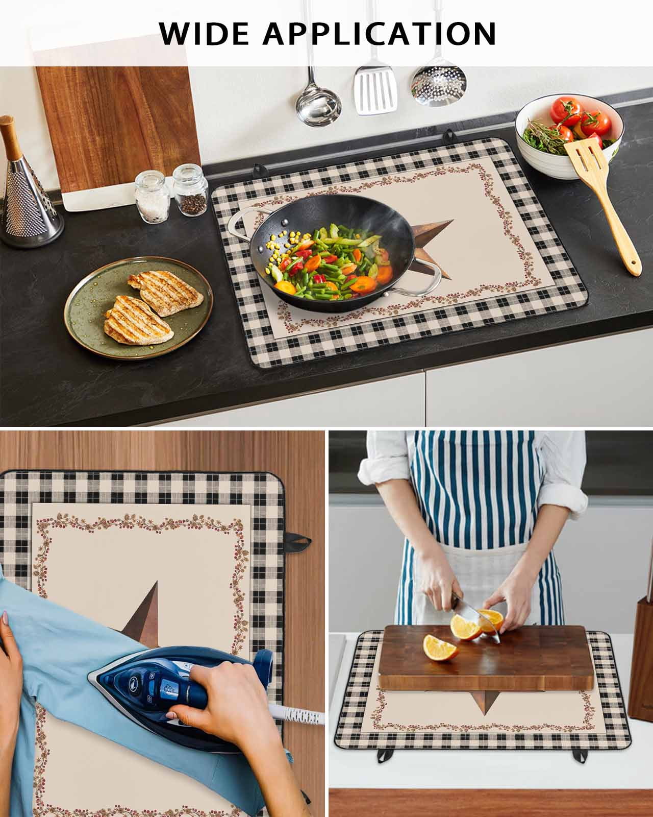 Large Induction Cooktop Protector Mat Western Texas Star Retro Stove Top Covers for Electric Stove, Rustic Vintage Berry Black Beige Plaid Decorative Stove Burner Cover Mats, Glass Top Stove Cover