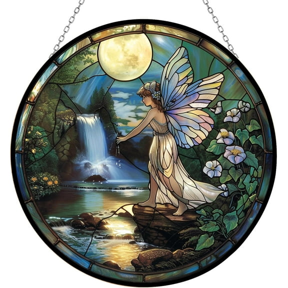 Flower Fairy Suncatchers for Windows, Stained Glass Window Hangings,Hand-Painted Glass Panel Perfect for Home Décor