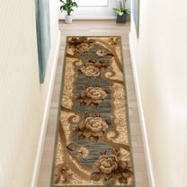 Traditional Floral Scroll Power-Loomed Indoor Area Runner, 2'7" x 8, Slate by Blue Nile Mills