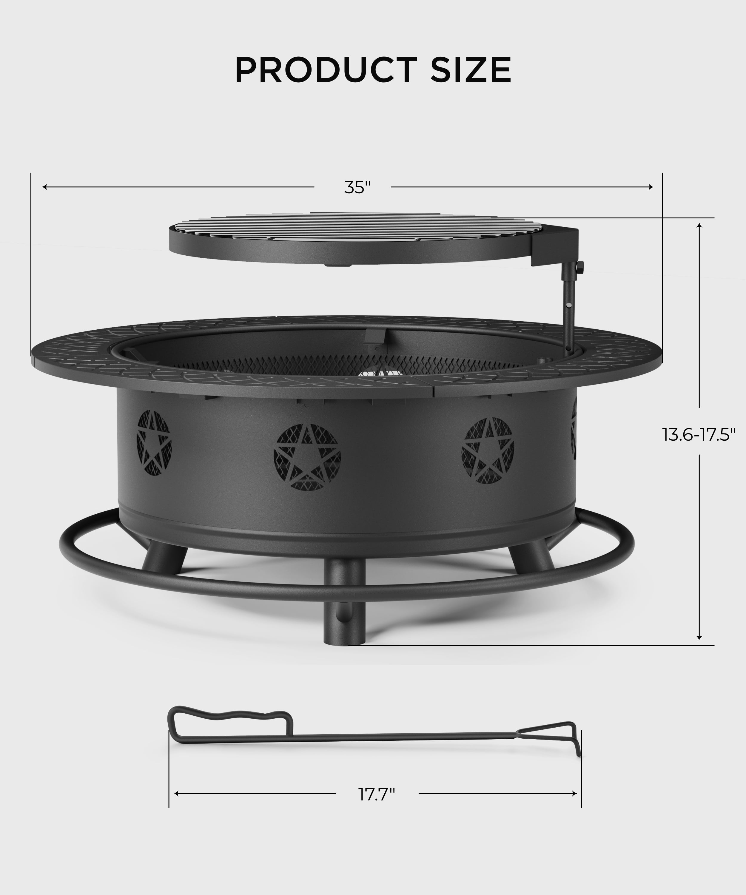 TVOFEK 35 inch Fire Pit with BBQ Grill, Wood Burning FirePits with Lid, Fire Poker and Cooking Grate for Backyard, Patio, Bonfire, Picnic