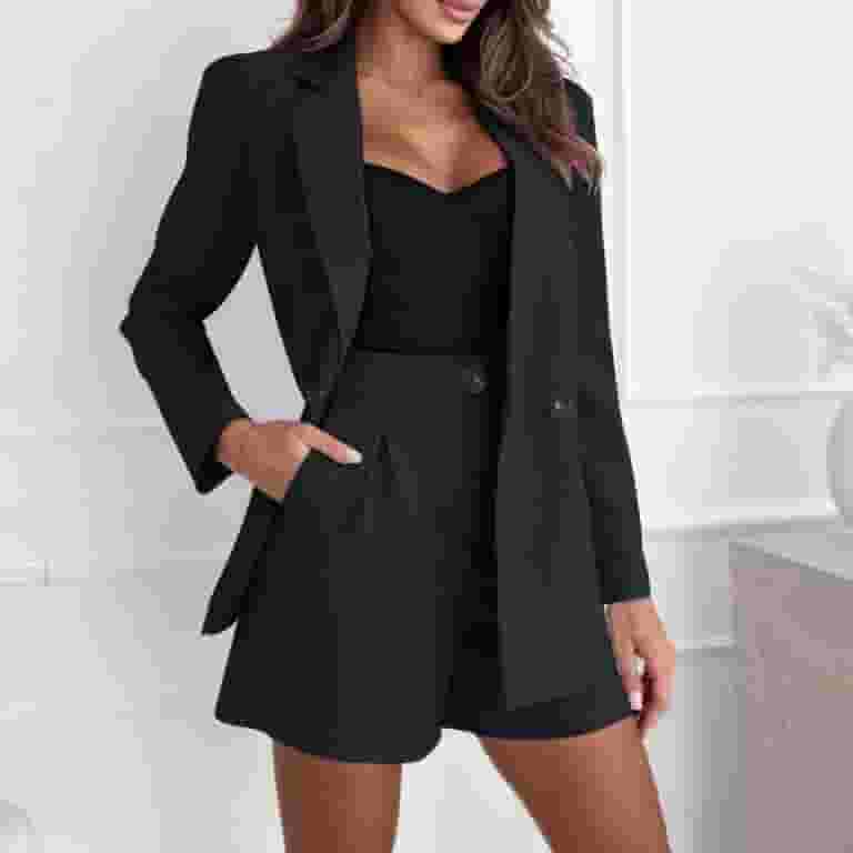 ladies short black dress jackets Two-Toned Black Leather Dress Coat