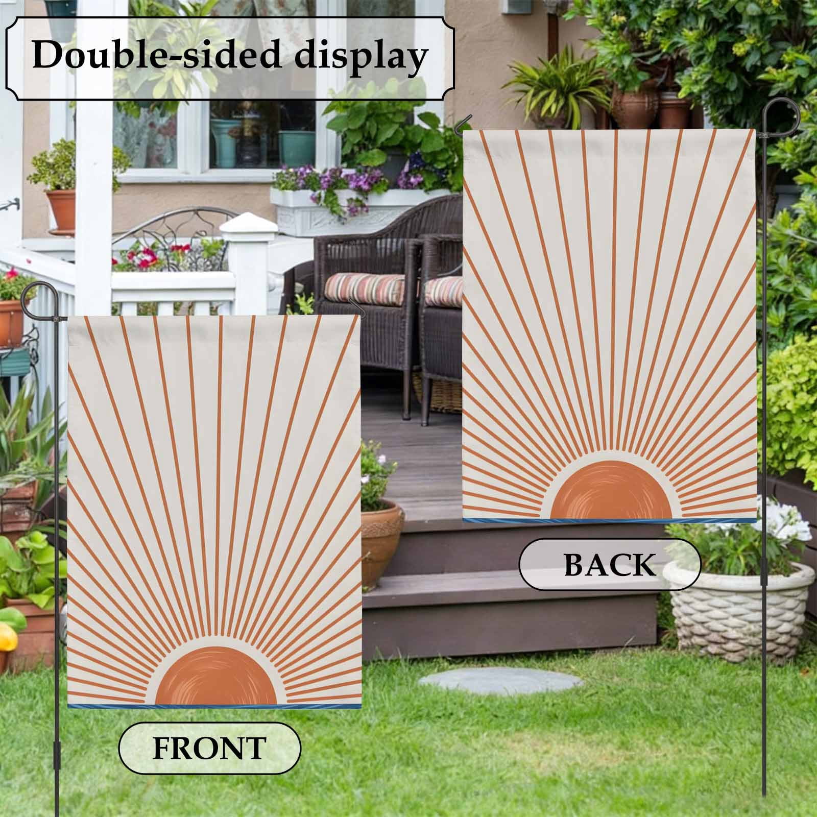 Orange Sunshine House Flag 28 x 40 Inches, Modern Abstract Simple Lines Sunshine Watercolor Sun Beige Weather Proof Outdoor Patio Flags Double Sided Small House Decoration for Yard Lawn Outside Home