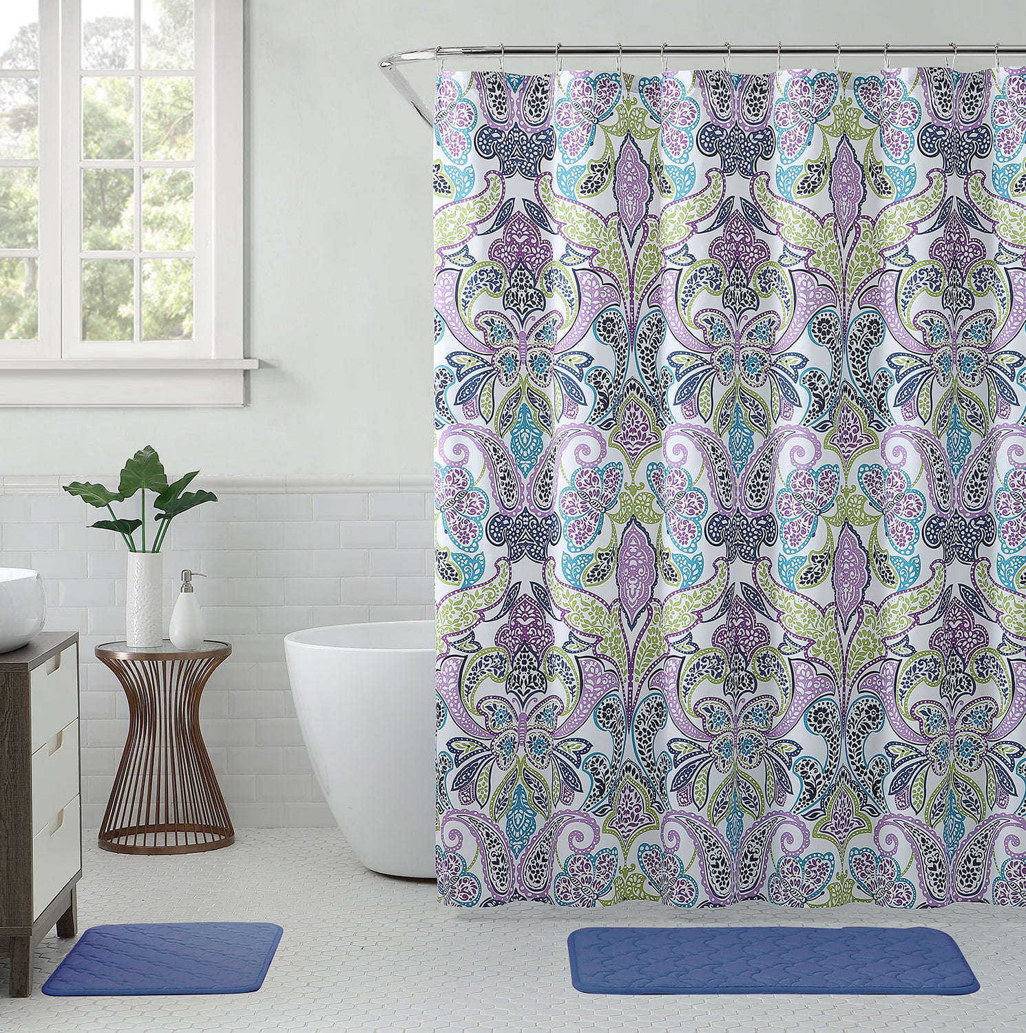 Penny 15Piece Floral Damask Bathroom Shower Curtain Set