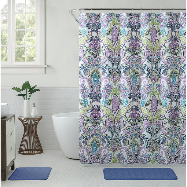 Fl Damask Bathroom Shower Curtain, Croscill Shower Curtain Sets With Rugs