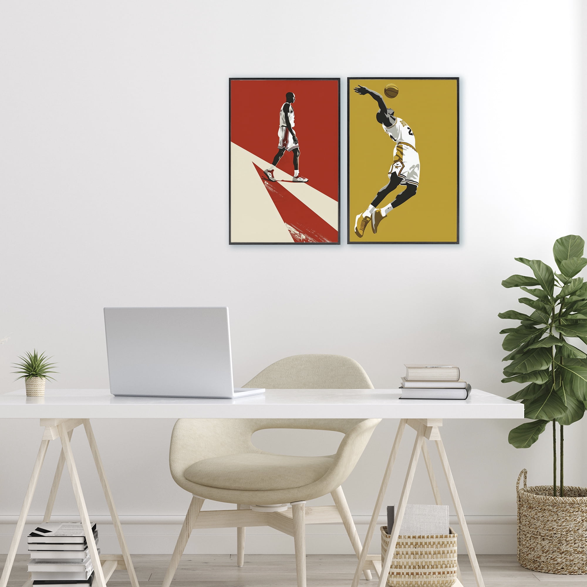 Stupell Industries Iconic NBA Champions 2 Piece Black Framed Giclee Art Set, design by Ray Powers
