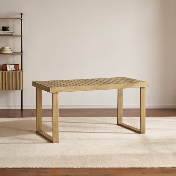 Mopio Bruno Patio Dining Table, Solid Acacia Wood Outdoor & Indoor Tables for Dining, Slatted Mid Century Modern Farmhouse Table, Rectangle Picnic Backyard Poolside Porch Conversation Table (59")