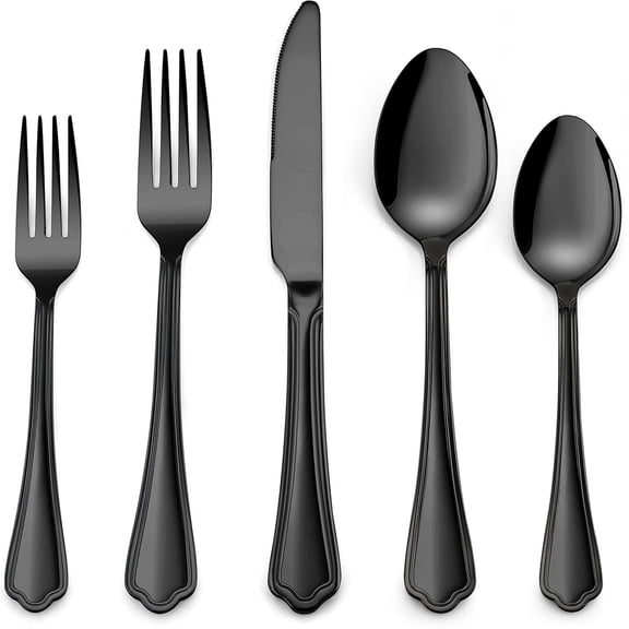 Vesteel 20-Piece Black Silverware Set for 4, Stainless Steel Flatware Cutlery Set with Scalloped Edge, Modern Tableware Eating Utensils Set