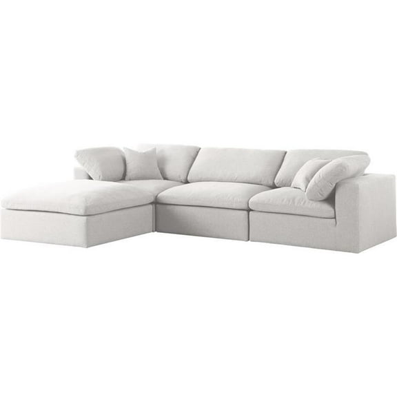 Maklaine Contemporary Cream Durable Linen Fabric Modular Sectional