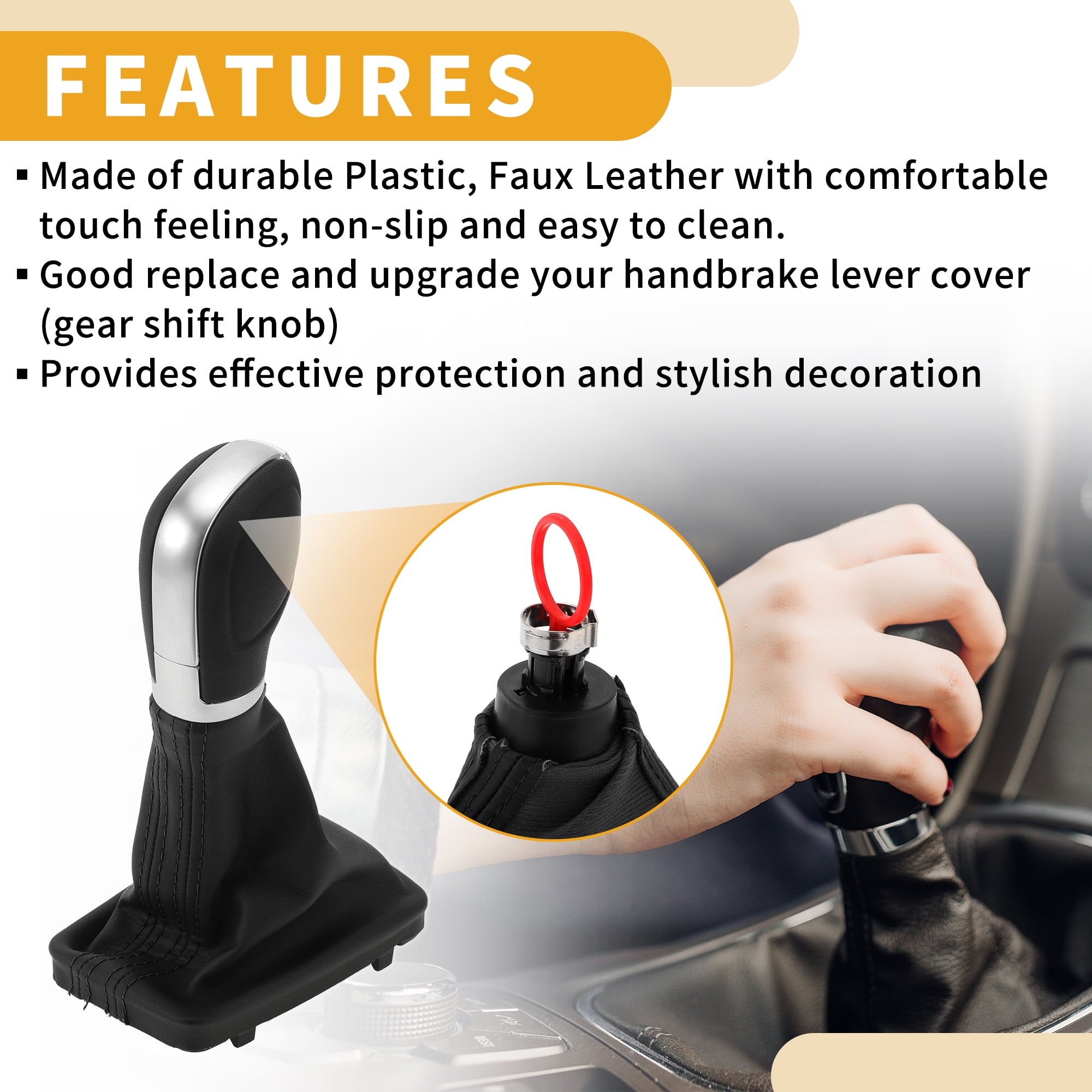 Unique Bargains Automatic Gear Shifter Knob with Cover - Car Shift Lever Knob - for Volkswagen Tiguan 2012-2015 Plastic Faux Leather Black Silver Tone - 1 Pc