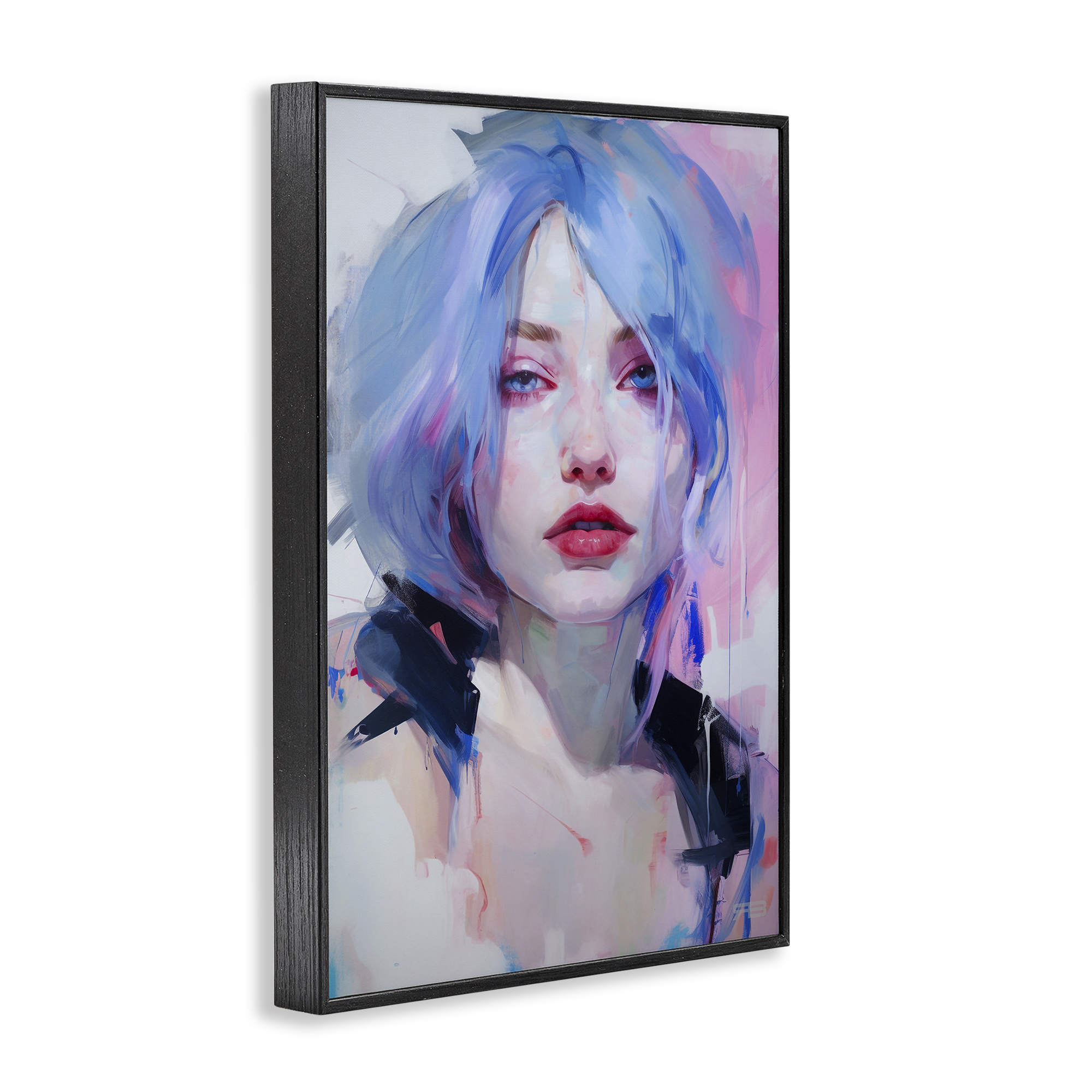 Stupell Industries Blue Haired Woman Visage Novelty Painting Black Framed Art Print Wall Art, 20 x 30