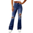 thumbnail image 2 of Women's Casual High Waisted Wide Leg Pants Elastic Waist Walking Pockets Jeans Denim Pant 100% | VerBelle,Dark Blue M, 2 of 6