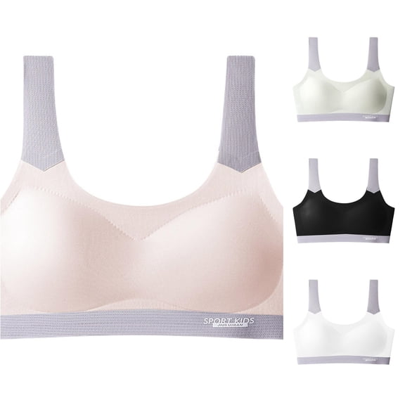 Krdevn Girls Seamless Sports Bra, U‑Back Training Bralette, Wireless Soft Stretch Undergarment for Middle School Growing Girls,Beige