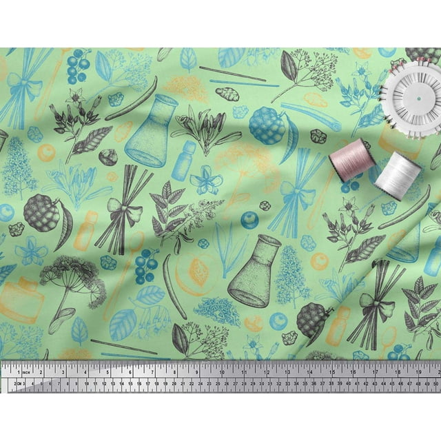 Soimoi Poly Georgette Fabric Floral,Fruits & Jar Vintage Printed Fabric 1 Yard 52 Inch Wide