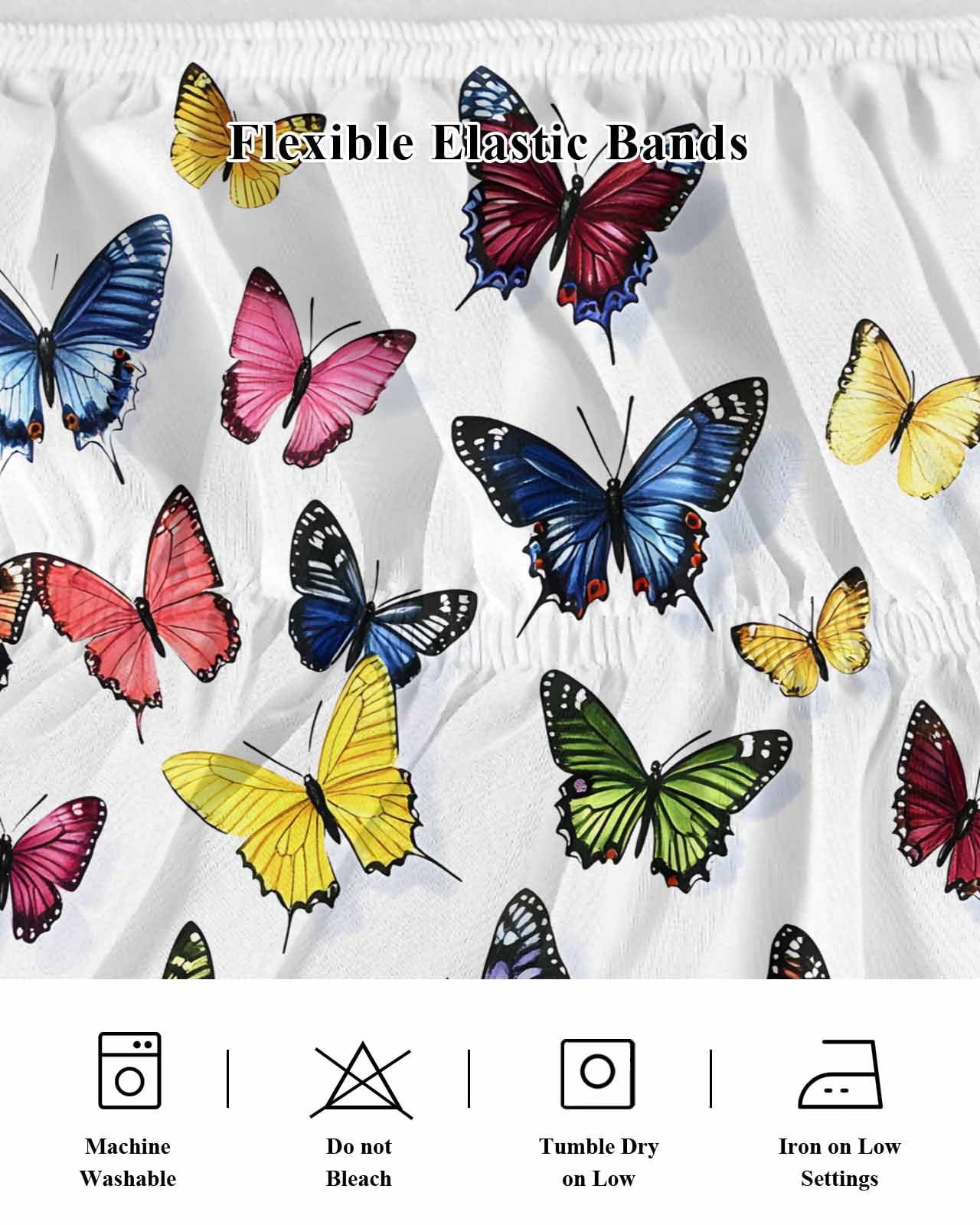 Butterfly Print Wrap Around Bed Skirts for Queen Bed 18" Drop, Bed Skirt with Adjustable Elastic Belt Dust Ruffle Bed Valance for Bedroom Hotel Luxury Modern Colorful Animals Bed Frame Cover