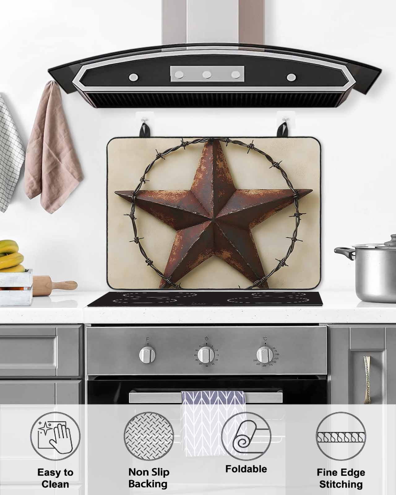 nqOlkjepod Large Induction Cooktop Protector Mat 24"x21", Brown Star Country Stove Top Covers for Electric Stove, Vintage Farmhouse Retro Western Art Stove Burner Cover Mats, Glass Top Stove Cover