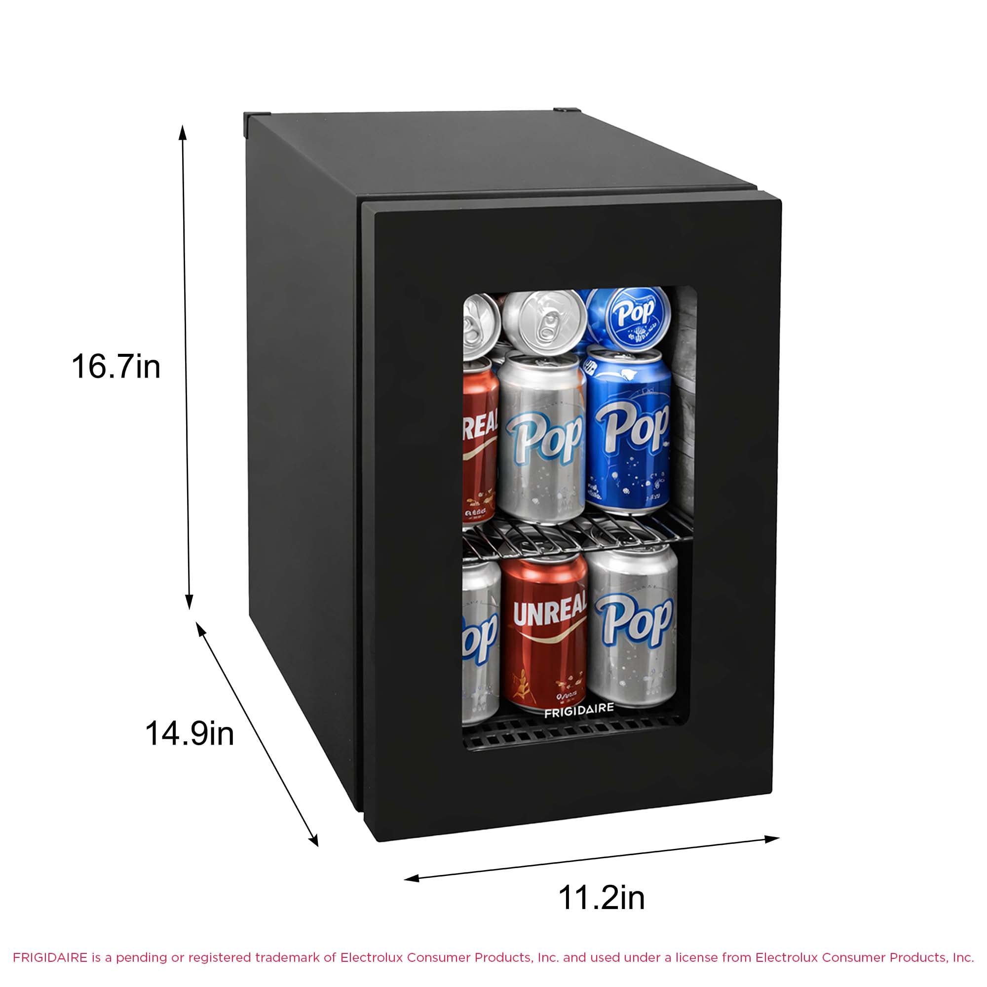 Frigidaire 0.6 Cu. ft. 18L Glass Door Beverage Refrigerator, 24 Can Capacity Mini Fridge with Digital Display