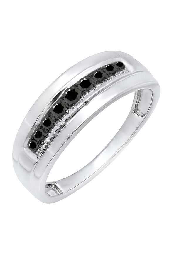 Collection Round Black Diamond Nine Stone Groom Traditional Anniversary Wedding Band for Men (0.23 ctw, Color Black, Clarity Opaque) in 10K White Gold, Size 10