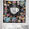 thumbnail image 1 of But First Coffee Tapestry, Colorful Patisserie Dessert Food and Lettering Donut Cookie, Fabric Wall Hanging Decor for Bedroom Living Room Dorm, 5 Sizes, Charcoal Grey Multicolor, by Ambesonne, 1 of 1