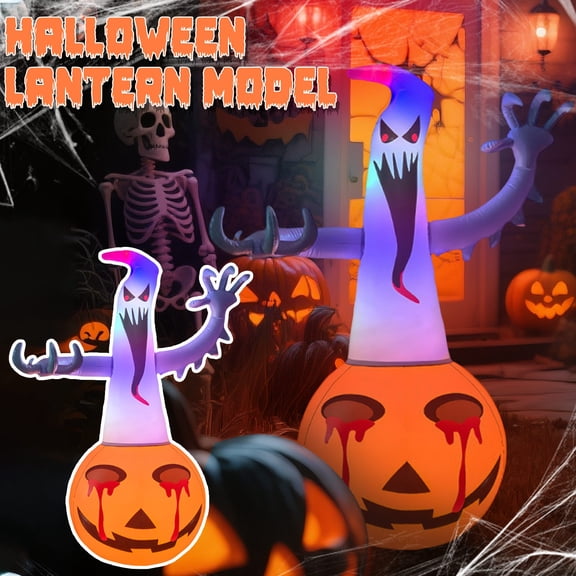 MInHoues 3.9 FT Halloween Inflatable Pumpkin Ghost Tumbler with Built-in LED Lights, Spooky Light Up Inflatable Ornament for Outdoor Yard Lawn Garden Haunted House Decor