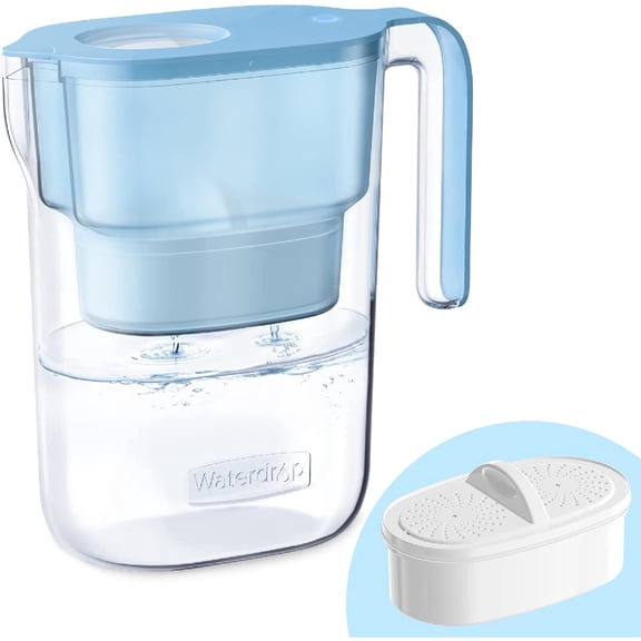 Waterdrop Elfin 5-Cup Water Filter Pitcher, Water Dispenser with 1 Filter, Long-Lasting (200 gallons), 5X Times Lifetime Filtration Jug, Reduces PFAS, PFOA/PFOS, Chlorine, BPA Free, Blue