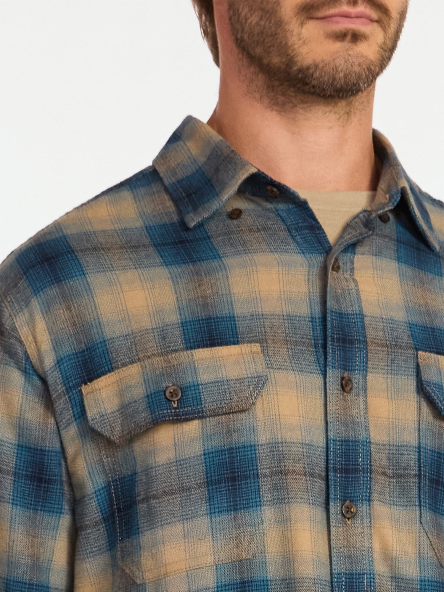 George Men's & Big Men's Relaxed Fit Double Pocket Flannel Shirt, Sizes XS-3XLT