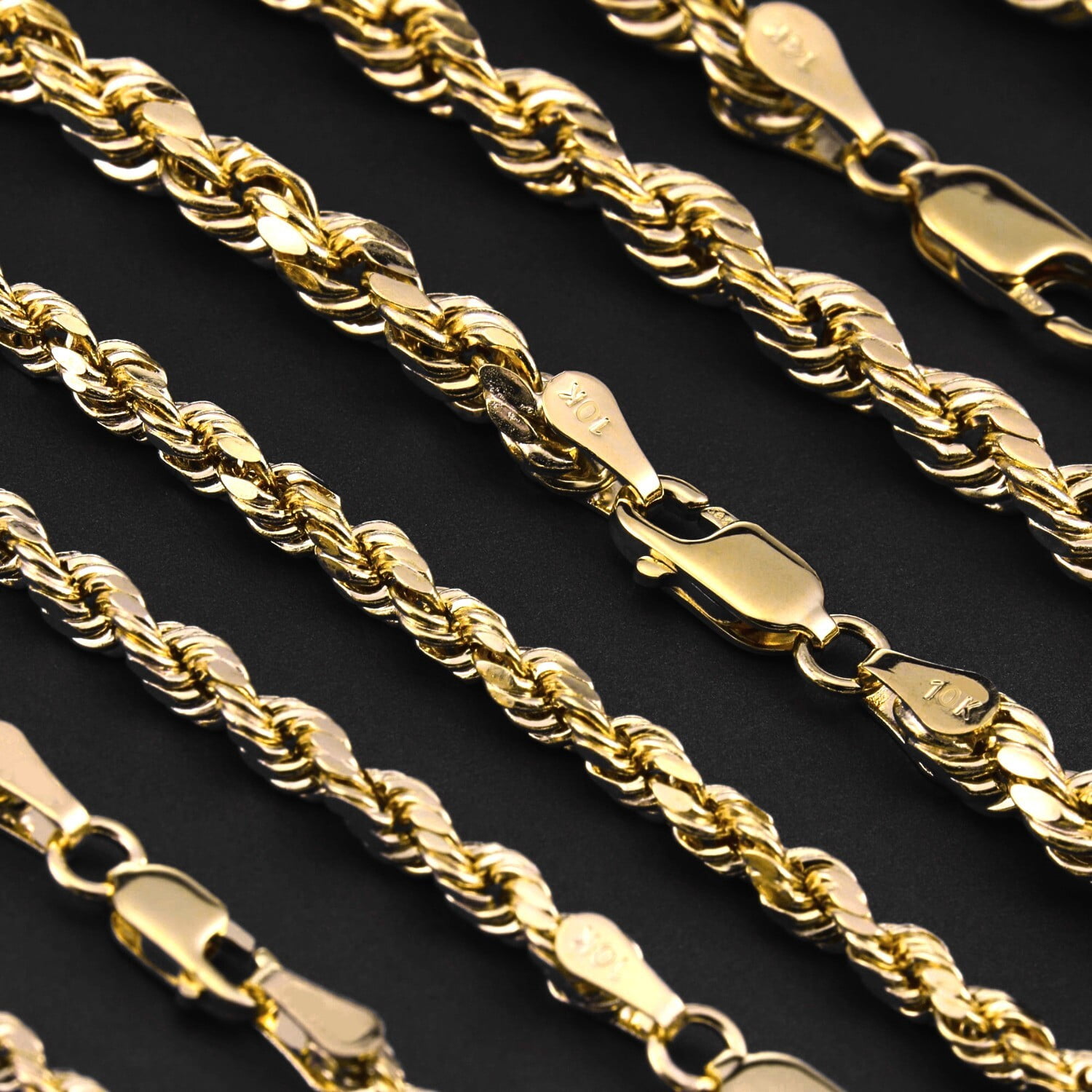 Tilo Jewelry 10K Yellow Gold Diamond-Cut Rope Chain Bracelet with Secure Lobster Lock | 4mm - 7.5 Inch | Everyday Bracelet for Men, Women, Unisex