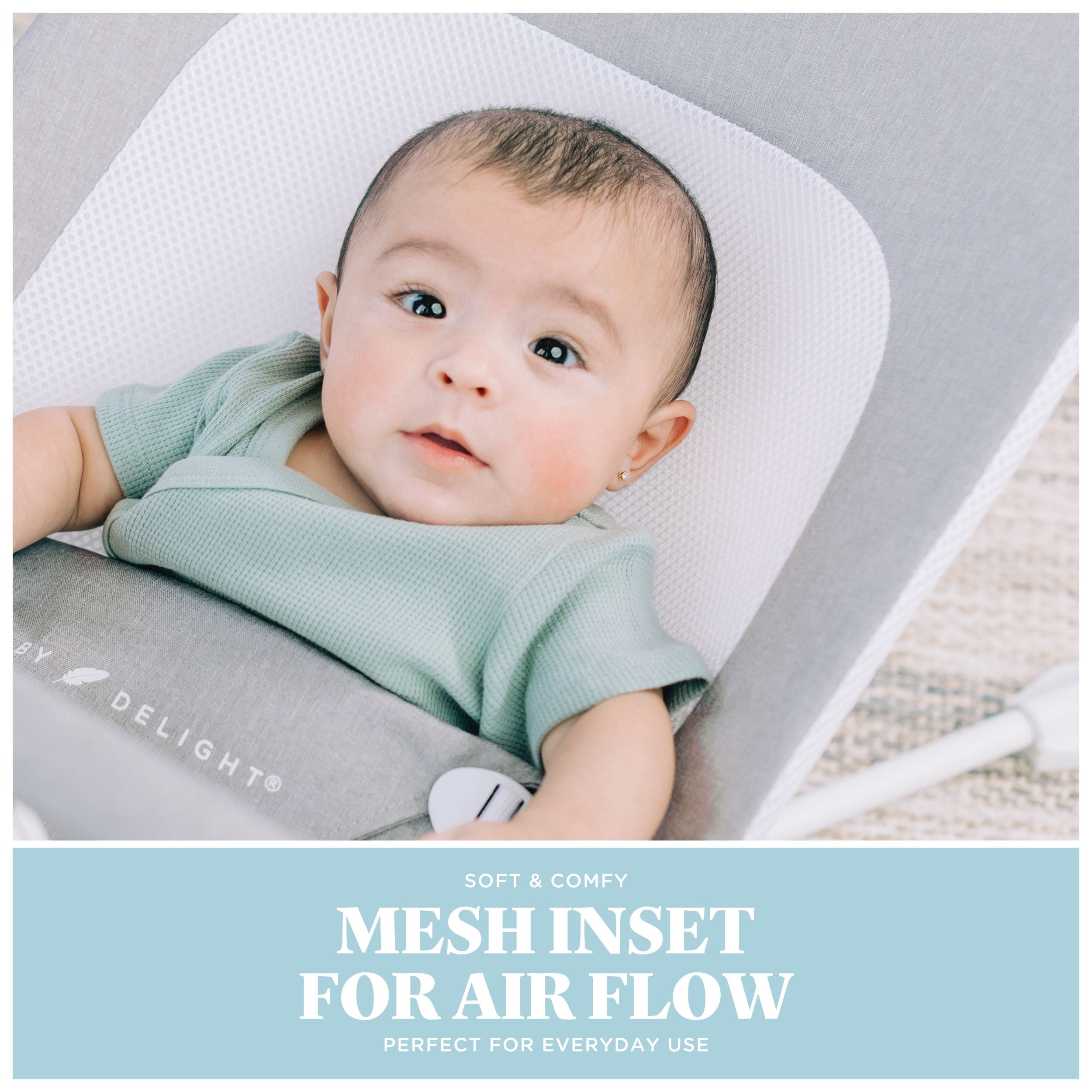 Baby Delight Highland Portable Baby Bouncer, 3-Position, Infants 0-6 Months, Pebble Grey (Unisex)