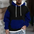thumbnail image 2 of LNWUY Men's Fall and Winter Plaid Printed Fleece Pocket Long Sleeve Drawstring Hooded Sweatshirt Lightweight Comfort Hooded Top Blue XXXL, 2 of 5