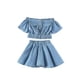 thumbnail image 1 of Infant Baby Girls Denim Outfit Off Shoulder Cropped T-shirt Top Skirt Summer Clothes Set, 1 of 5