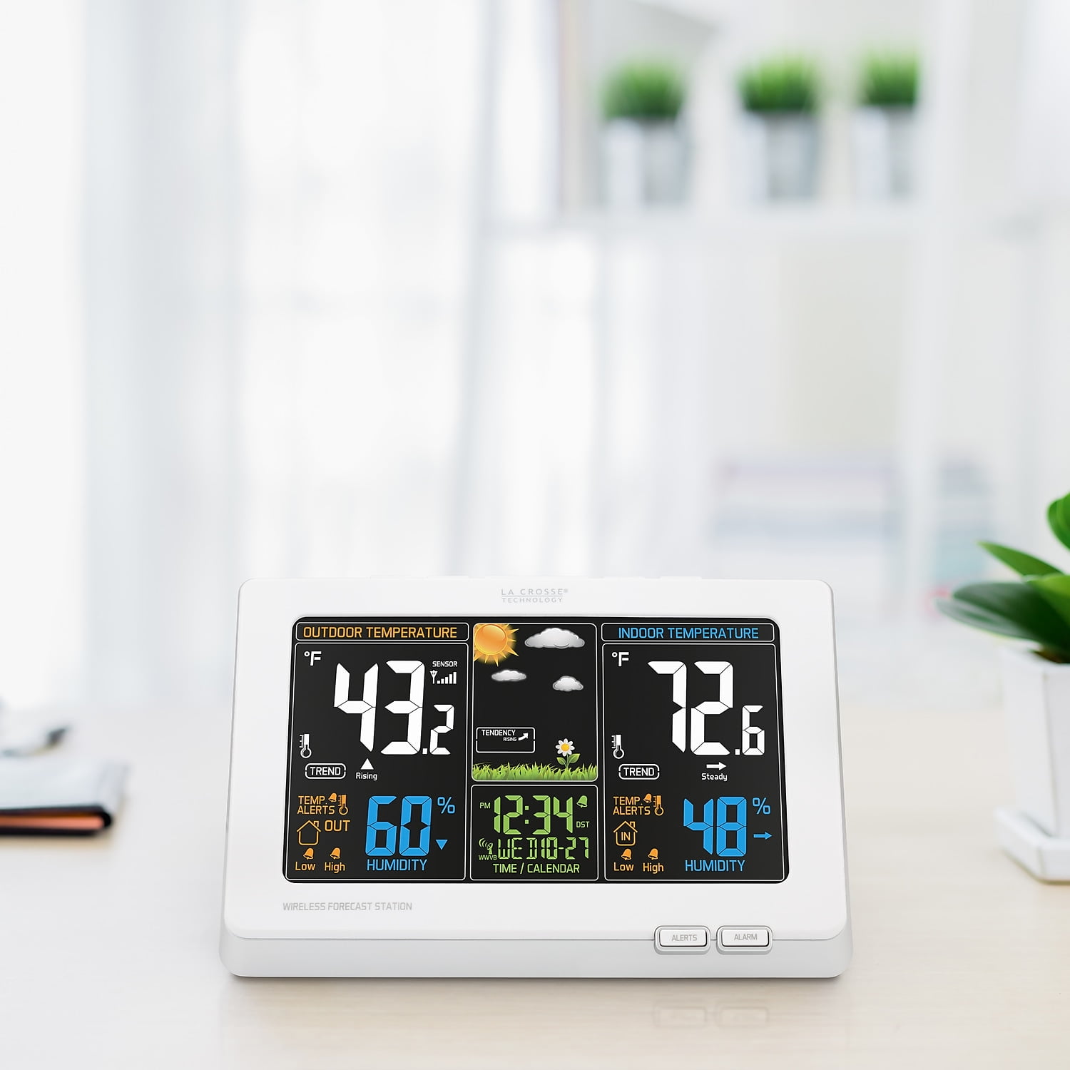 La Crosse Technology Wireless Atomic Digital Color Forecast Station with Alerts, White, 308-1414W