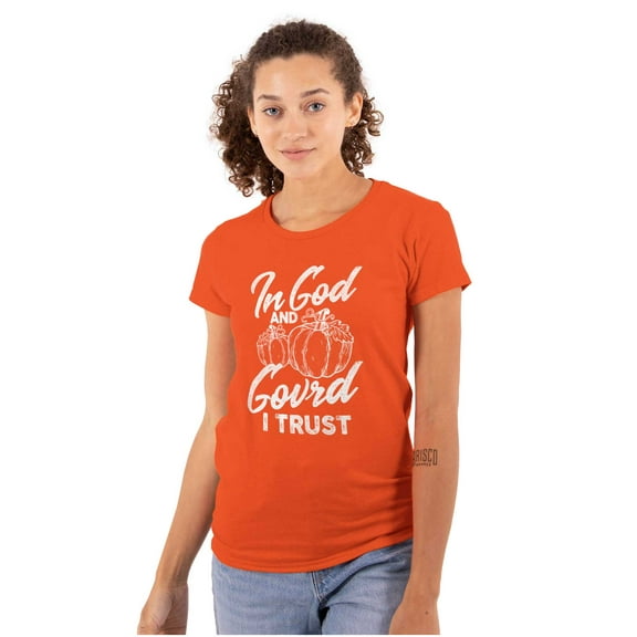 In God I Trust Cute Pumpkin Pun Womens Fitted Plus Size Graphic Tee Brisco Brands 2X