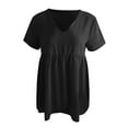 thumbnail image 3 of Womens spring And Summer Solid Color V-neck Short-Sleeved Loose Pleated Tops, 3 of 4