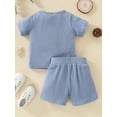 thumbnail image 3 of Seyurigaoka 2Pcs Baby Boys Summer Casual Clothes Suit, Solid Color Henley Neck T-shirt and Drawstring Shorts, 3 of 9