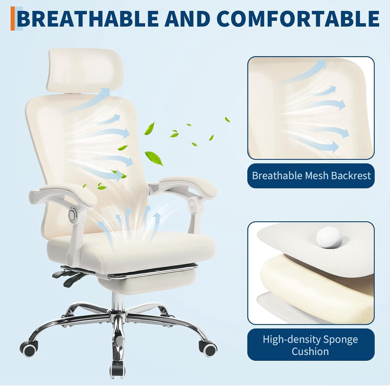 High-Back Ergonomic Office Chair with Mesh, Footrest & Lumbar Support, 350 Lb Capacity Adjustable Desk Chair for Home/Gaming
