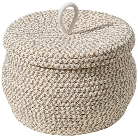 NUOLUX Round Basket with Lid Decorative Basket Organizing Basket Cotton Rope Lidded Basket
