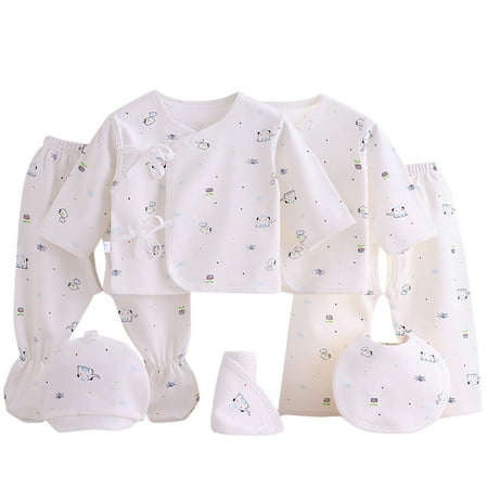 

Kukoosong Toddler Boys Pajamas Sets 7Pcs Newborn Baby Boy Girl Pyjamas Tops+Hat+Pants +Bib Sleepwear Set Blue 59