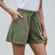thumbnail image 3 of Pantalones cortos qucoqpe para mujer, informales, con cordón, cintura elástica, de algodón y bolsillos, 3 of 5