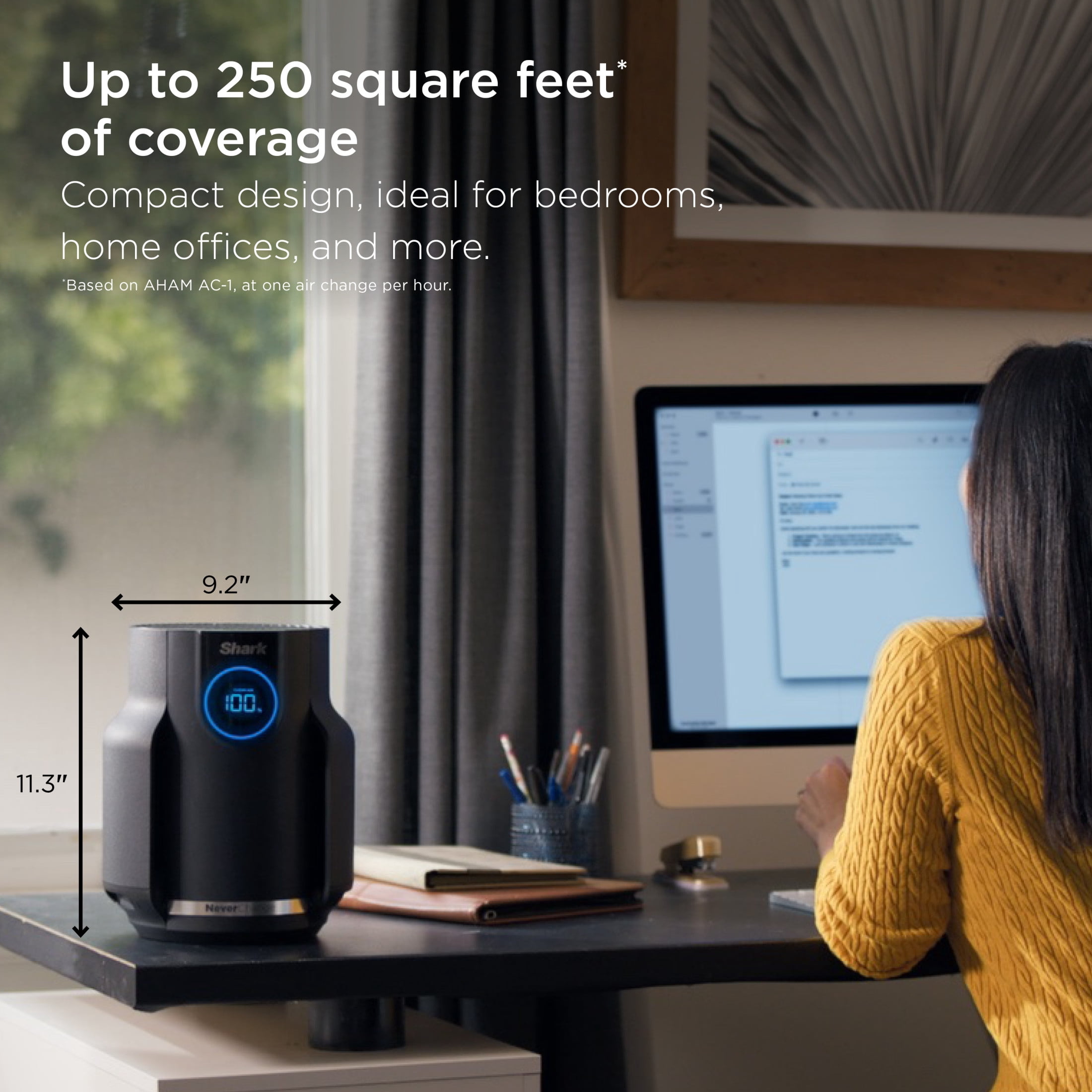 Shark NeverChange Compact Pro 250 Sq Ft HEPA Air Purifier, 5-Year HEPA-Exceeding Filter, Captures Pollutants, Pet Dander, Dust, and Smoke, HP070 Black