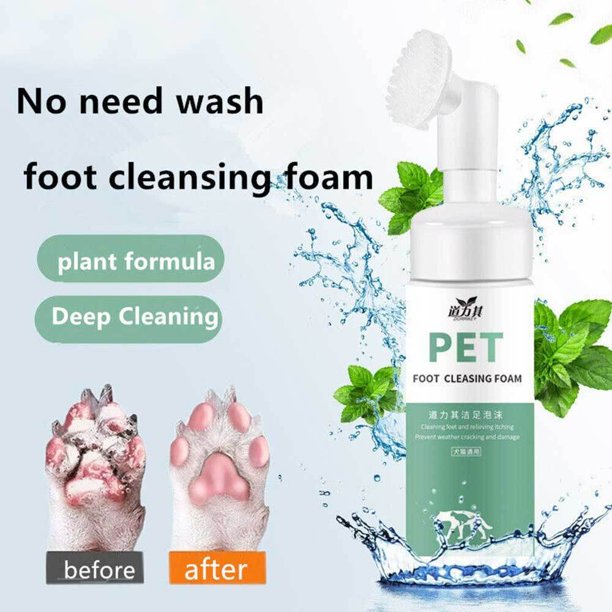 Limpiador de pies para mascotas de 150 ml, espuma para lavar las patas sin lavar, extracto de hierbas, masajeador de cabeza de silicona, suministros de aseo para perros y gatos