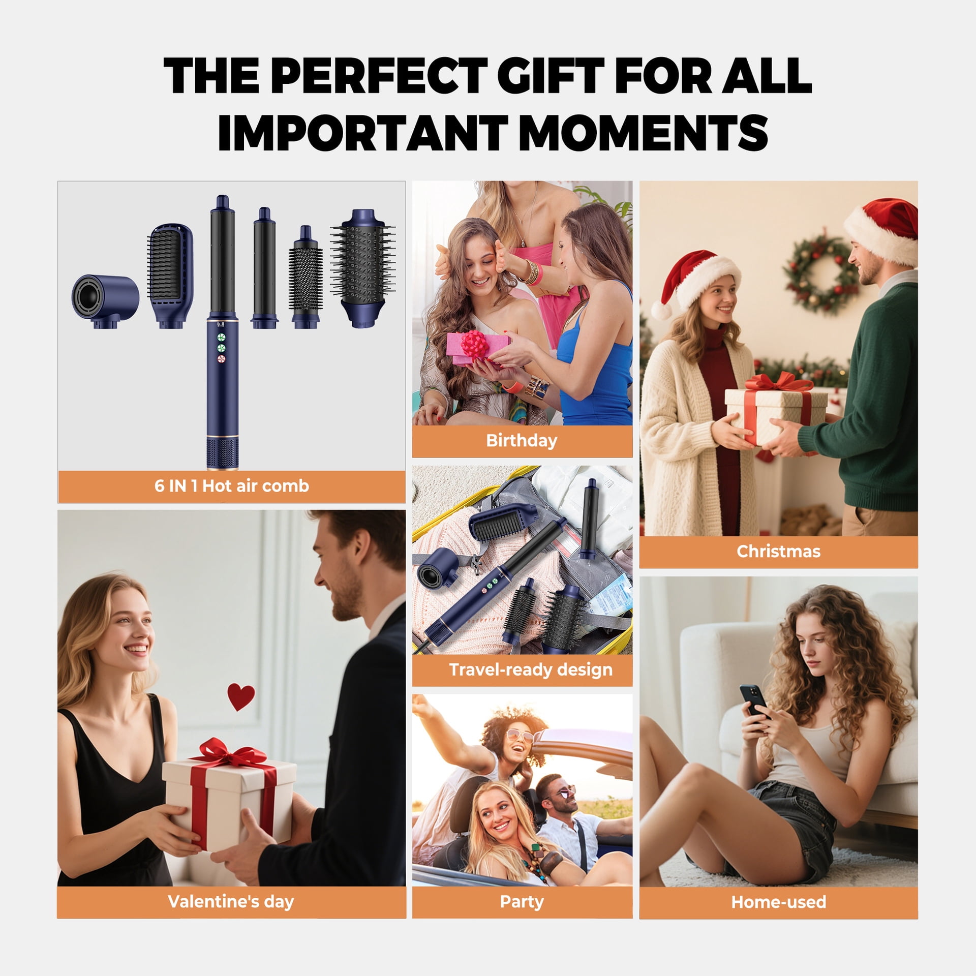 6-in-1 Hot Air Styler Kit, Professional Hair Dryer Brush Set with 6 Interchangeable Attachments, Ionic Multi-Styler for Drying, Straightening, Curling & Volumizing