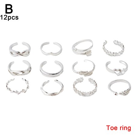 DESIGNICE 2026 New 12/24Pcs Adjustable Jewelry Silver Open Toe Ring Finger Foot Rings Set for Casual,Party,Beach,Daily Wear