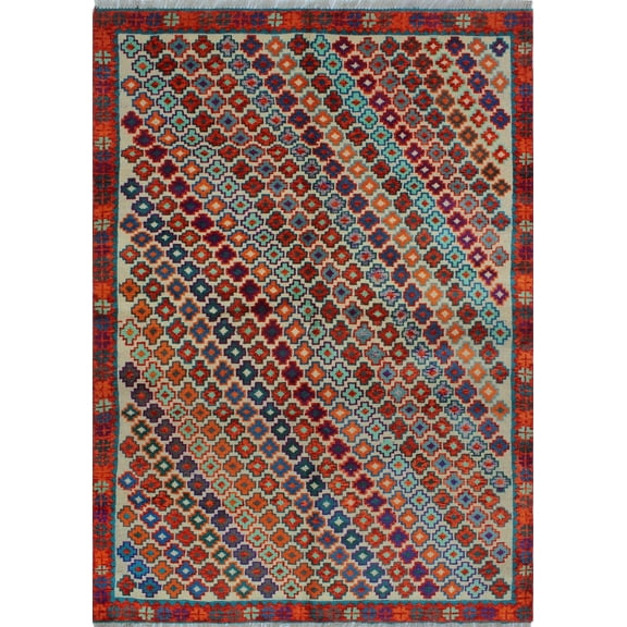 Balochi Uwimana Ivory/Orange Rug, 4'10" x 6'9"