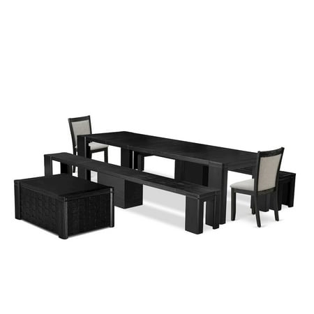 Luxe by East West Furniture Luxe East West Furniture X02MZ-2C6-50 6-piece Dining Room Table Set a Rectangular Kitchen Table with a coffee Table and 2 wooden Benches and 2 Dark Gotham Grey Linen…