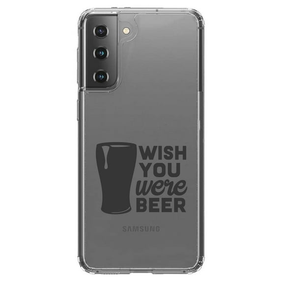 DistinctInk Clear Shockproof Hybrid Case for Galaxy S21  PLUS 5G (6.7" Screen) - TPU Bumper Acrylic Back Tempered Glass Screen Protector - Wish You Were BEER