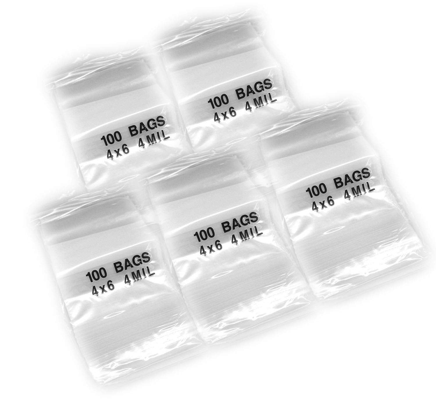 Premium 4 Mil Clear Zip Lock Bags, 4 x 6 Inches Heavy Duty, 5 Packs of
