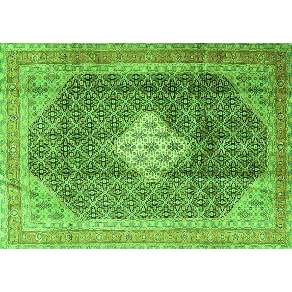 Ahgly Company Indoor Rectangle Medallion Green Traditional Area Rugs, 5' x 7'
