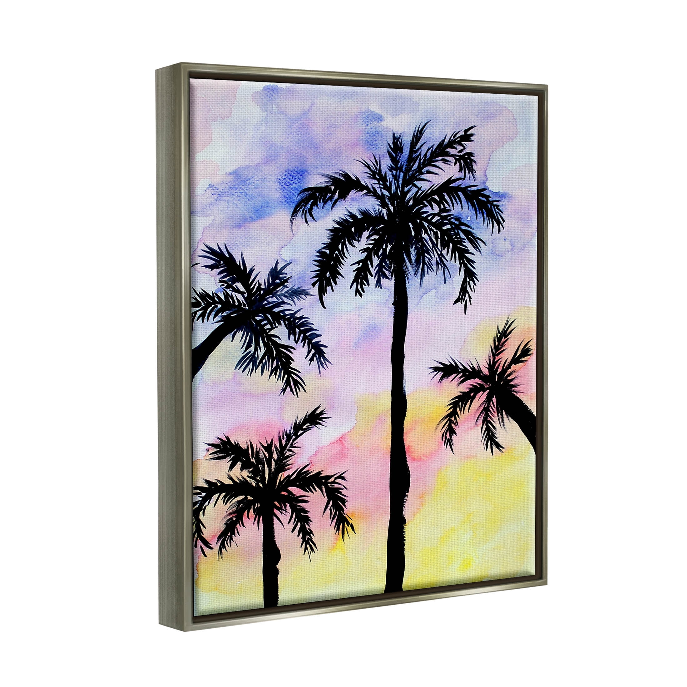 Palm Tree Silhouettes Sunset Sky Botanical & Floral Graphic Art Luster Gray Framed Art Print Wall Art