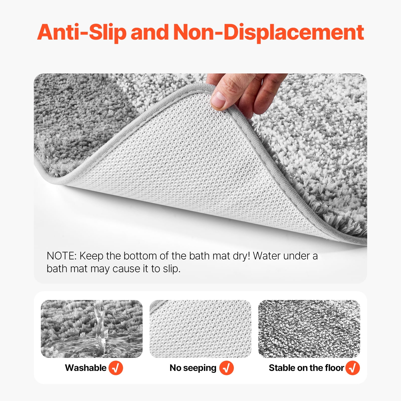 KFFKFF Bathroom Rugs 36"x24" Bath Mat, Highly Absorbent and Soft Microfiber Mat with Non-Slip TPE Backing, Machine Washable and Fast-Drying Bath Rugs for Bathroom, Tub, and Shower Floors
