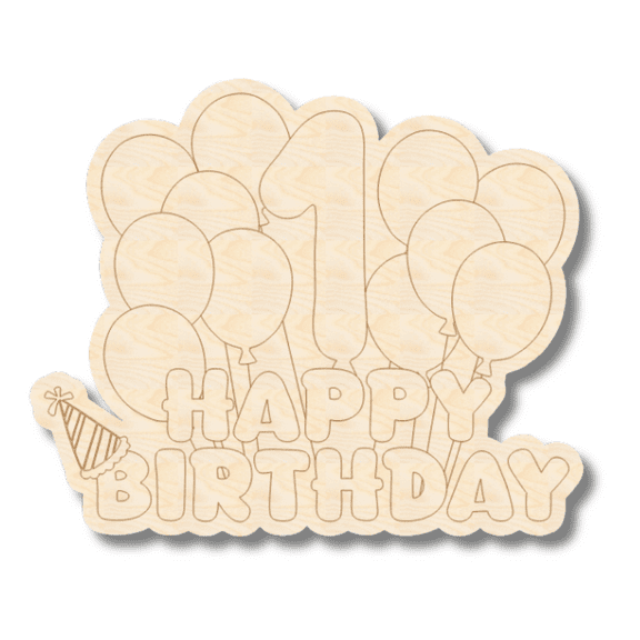Unfinished Wood Etched 1st Birthday Balloons Shape 16" / 1/8"